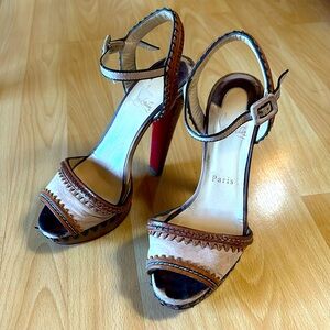 Christian Louboutin Beige Nubuck Leather Trepi City Sandals Size 37.5
